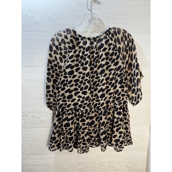 Loft Womens Black & Tan Leopard Print Tiered Top Button Front 3/4 Sleeves Size S - Picture 8 of 12